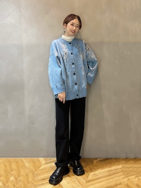 「JEANASIS（ジーナシス）のスクエアトゥニットゴアブーツ/125427（ブーツ）」を使った、tagochiさん（レディース・159cm）の冬コーディネート