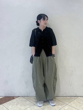 「PBLIM（ページボーイリム）の《UNISEX》ハンソデポロニット（ポロシャツ、ブラック系）」を使った、tagochiさん（レディース・159cm）の夏コーディネート