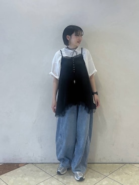 「PAGEBOY（ページボーイ）の＜まるでデニム見え！/紫外線カット/接触冷感＞マルデニコクーンパンツ（デニムパンツ、ブルー系）」を使った、tagochiさん（レディース・159cm）の春コーディネート