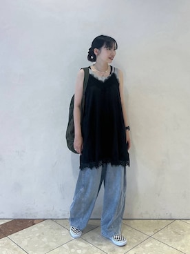 「PAGEBOY（ページボーイ）の＜まるでデニム見え！/紫外線カット/接触冷感＞マルデニコクーンパンツ（デニムパンツ、ブルー系）」を使った、tagochiさん（レディース・159cm）の夏コーディネート