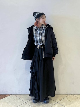 「PAGEBOY（ページボーイ）のラインフリンジティアードスカート/フリルスカート【ウエストゴム・ストレスフリー】（スカート）」を使った、tagochiさん（レディース・159cm）の秋コーディネート