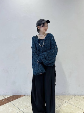 「PAGEBOY（ページボーイ）のラメリーフニットボレロ/カーディガン（カーディガン/ボレロ、ブルー系）」を使った、tagochiさん（レディース・159cm）の秋コーディネート