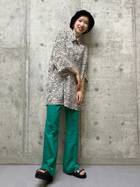 「PBLIM（ページボーイリム）のPAGEBOYLIM/ロゴ刺繍バケットハット2（ハット）」を使った、tagochiさん（レディース・159cm・30代）の夏コーディネート