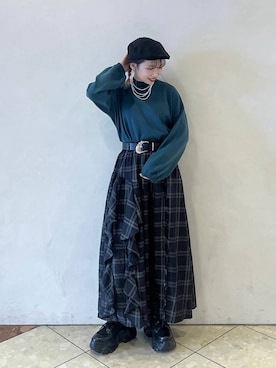 「PAGEBOY（ページボーイ）のラインフリンジティアードスカート/フリルスカート【ウエストゴム・ストレスフリー】（スカート）」を使った、tagochiさん（レディース・159cm）の秋コーディネート