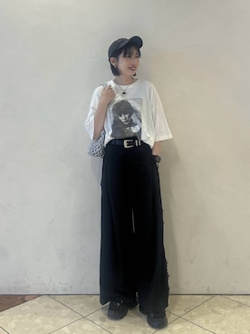 「PAGEBOY（ページボーイ）のモードバックルベルト3（ベルト、ブラック系）」を使った、tagochiさん（レディース・159cm）の春コーディネート