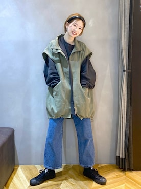 「JEANASIS（ジーナシス）のアイテム（ミリタリージャケット）」を使った、tagochiさん（レディース・159cm）の春コーディネート