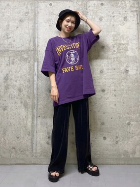 「PBLIM（ページボーイリム）のPAGEBOYLIM/ロゴ刺繍バケットハット2（ハット）」を使った、tagochiさん（レディース・159cm・30代）の夏コーディネート