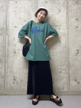 「PBLIM（ページボーイリム）のPAGEBOYLIM/ロゴ刺繍バケットハット2（ハット）」を使った、tagochiさん（レディース・159cm・30代）の夏コーディネート