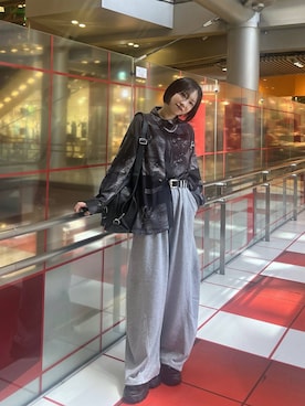 「PAGEBOY（ページボーイ）のマルチWAYバックルバッグ【500mlペットボトル収納可能/リュック/トート/斜めかけ出来る】（ショルダーバッグ、ブラック系）」を使った、tagochiさん（レディース・159cm）の夏コーディネート