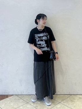 「PBLIM（ページボーイリム）の《UNISEX》スプレーロゴT（Tシャツ/カットソー、ブラック系）」を使った、tagochiさん（レディース・159cm）の夏コーディネート