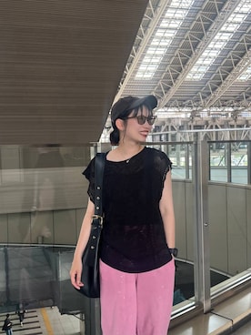 「eL（エル）の【eL】Big Shoulder Bag/184697（ショルダーバッグ、ブラック系）」を使った、tagochiさん（レディース・159cm）の夏コーディネート