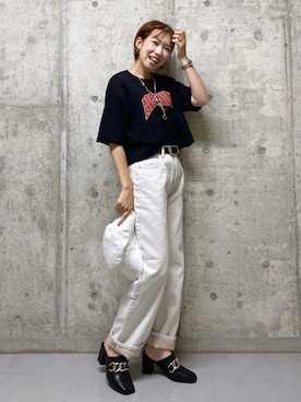 「PBLIM（ページボーイリム）のPAGEBOYLIM/ロゴ刺繍バケットハット2（ハット）」を使った、tagochiさん（レディース・159cm）の夏コーディネート