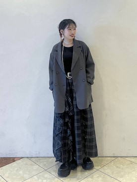 「PAGEBOY（ページボーイ）のラインフリンジティアードスカート/フリルスカート【ウエストゴム・ストレスフリー】（スカート）」を使った、tagochiさん（レディース・159cm）の秋コーディネート