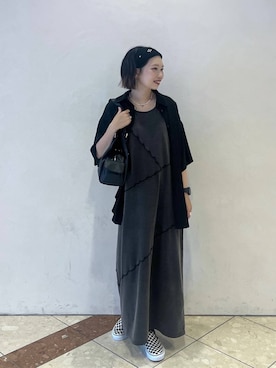 「PAGEBOY（ページボーイ）のサンドヴィンテージキリカエワンピース（ワンピース、ブラック系）」を使った、tagochiさん（レディース・159cm）の夏コーディネート