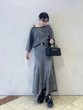 「PAGEBOY（ページボーイ）の【2WAY仕様】スタッズミニボストンバッグ（ショルダーバッグ、ブラック系）」を使った、tagochiさん（レディース・159cm）の夏コーディネート