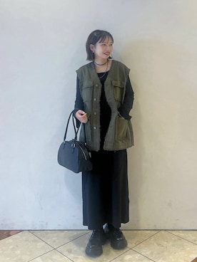 「PAGEBOY（ページボーイ）のレースアップソックスブーツ（ブーツ）」を使った、tagochiさん（レディース・159cm・30代）の秋コーディネート