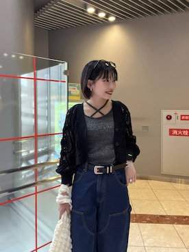 「PAGEBOY（ページボーイ）のモードバックルベルト3（ベルト、ブラック系）」を使った、tagochiさん（レディース・159cm）の春コーディネート