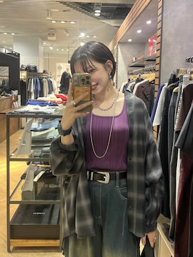 「PAGEBOY（ページボーイ）のオンブレチェックシャツ/チェックシャツ【2WAY仕様/シワになりにくい】（シャツ/ブラウス、ブラック系）」を使った、tagochiさん（レディース・159cm）の夏コーディネート