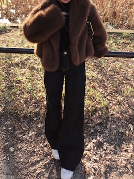 「ブラウン×ブラック」｜「アイテム（ジャケット/アウター）」を使った、ysさん（レディース・148cm）の冬コーディネート