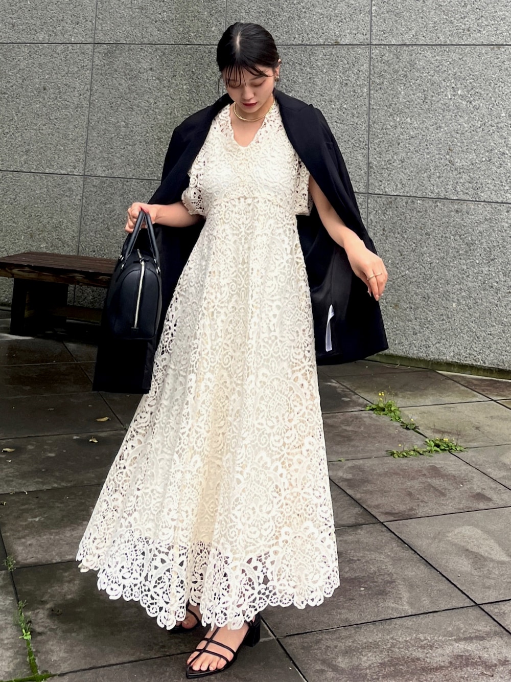 アメリMEDI 2WAY CIRCLE PATTERN LACE DRESS - ロングワンピース