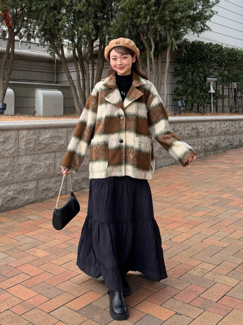 ゆづき/チェックシャギーミドルコート made in INTER FACTORYを使った