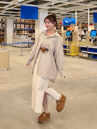 「REMOON（リムーン）のチェックオーバーサイズシャツ（シャツ/ブラウス）」を使った、ゆづきさん（レディース・160cm）の春コーディネート