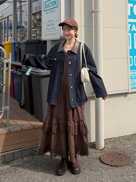 「アイテム（カバーオール）」を使った、ゆづきさん（レディース・160cm）の春コーディネート