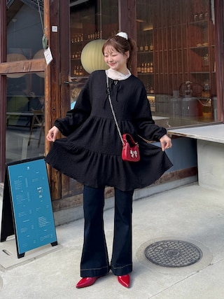 「REMOON(リムーン)のティアードチュニックワンピース(ワンピース)」を使った、ゆづきさん(レディース・160cm)の春コーディネート