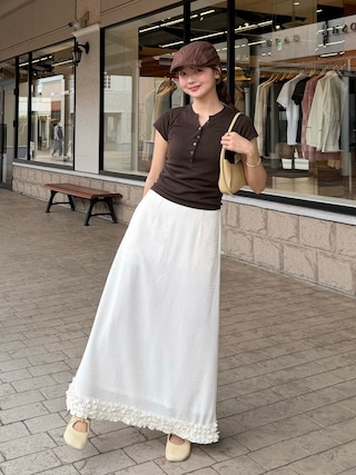 「REMOON(リムーン)のチェックフリルロングスカート(スカート)」を使った、ゆづきさん(レディース・160cm)の夏コーディネート