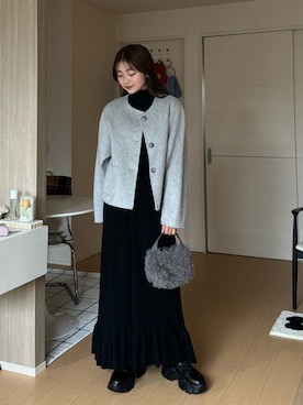 「コート」｜「アイテム（ノーカラージャケット）」を使った、ゆづきさん（レディース・160cm）の冬コーディネート