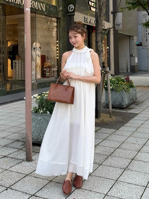 「Cherir Mignon(シェリルミニョン)の【mikupon×Cherir Mignonコラボ】Flowy Ribbon Frill Tiered One-piece(ワンピース)」を使った、ゆづきさん(レディース・160cm)の夏コーディネート