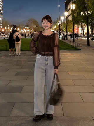 「REMOON（リムーン）のマルチウェイチュールフリルブラウス（シャツ/ブラウス）」を使った、ゆづきさん（レディース・160cm）の春コーディネート