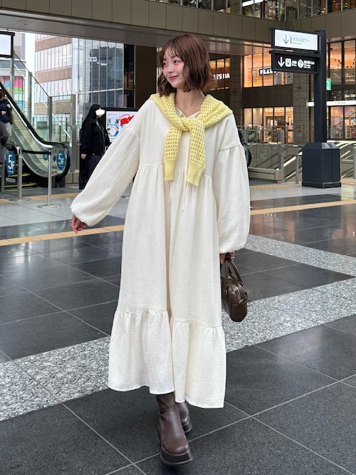 ロングスリーブシャーリングワンピース（ワンピース）｜REMOON  