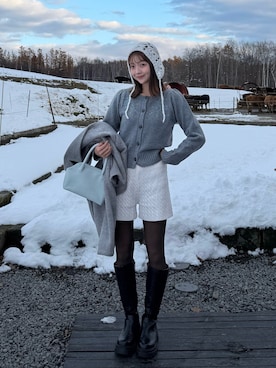 「アイテム（帽子、グレー系）」を使った、ゆづきさん（レディース・160cm）の冬コーディネート