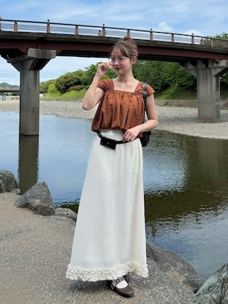 「Kastane(カスタネ)のケース付ベルト(ベルト)」を使った、ゆづきさん(レディース・160cm)の夏コーディネート