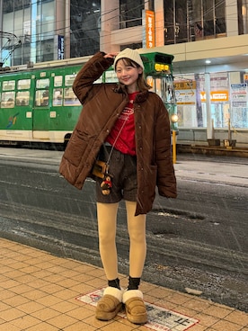 「アイテム（ニットキャップ/ビーニー）」を使った、ゆづきさん（レディース・160cm）の冬コーディネート