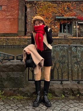 「アイテム（ハンチング/ベレー帽）」を使った、ゆづきさん（レディース・160cm）の冬コーディネート