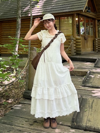 「REMOON(リムーン)のティアードキャミワンピース(ワンピース)」を使った、ゆづきさん(レディース・160cm)の夏コーディネート