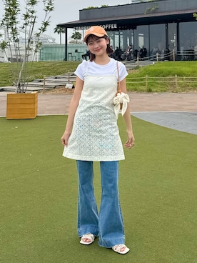 「アイテム（シューズ、グリーン系）」を使った、ゆづきさん（レディース・160cm）の夏コーディネート