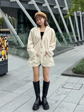 「アイテム（ハンチング/ベレー帽）」を使った、ゆづきさん（レディース・160cm）の秋コーディネート