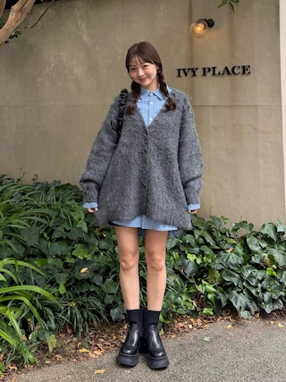 「REMOON(リムーン)のシャギーニットルーズカーディガン(カーディガン/ボレロ)」を使った、ゆづきさん(レディース・160cm)の秋コーディネート