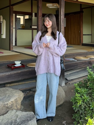 「REMOON（リムーン）のシャギーニットルーズカーディガン（カーディガン/ボレロ）」を使った、ゆづきさん（レディース・160cm）の秋コーディネート