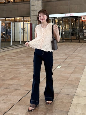 「REMOON（リムーン）のフレアデニムパンツ（デニムパンツ）」を使った、ゆづきさん（レディース・160cm）の夏コーディネート