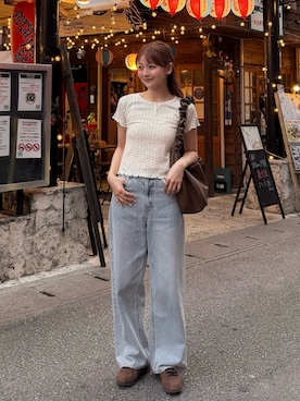 「NIKE（ナイキ）のCORTEZ LTR SE　IR0800-299（スニーカー、ブラウン系）」を使った、ゆづきさん（レディース・160cm）の春コーディネート