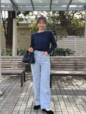 「DHOLIC（ディーホリック）のアイテム（カーディガン/ボレロ）」を使った、ゆづきさん（レディース・160cm）の冬コーディネート