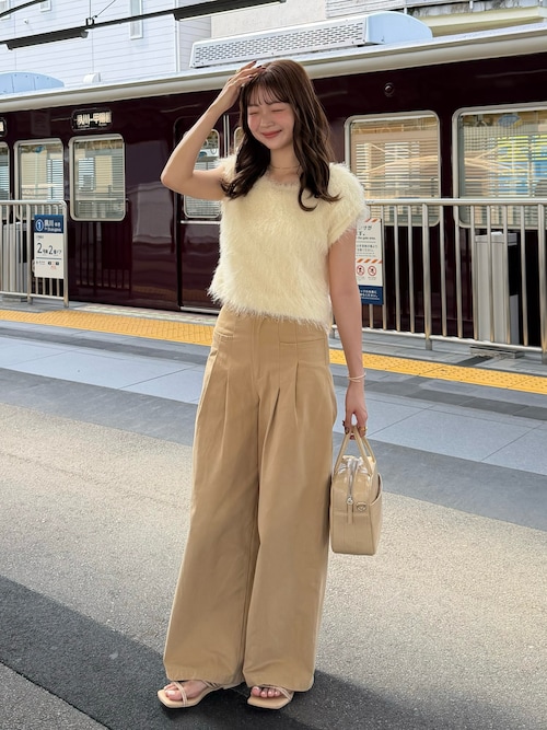 「REMOON(リムーン)のツイル2タックワイドパンツ(その他パンツ)」を使った、ゆづきさん(レディース・160cm)の夏コーディネート