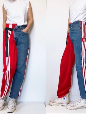 「アイテム（デニムパンツ、レッド系）」を使った、concept  store    さん（レディース・160cm）の春コーディネート