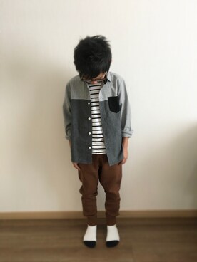 「アイテム（スウェットパンツ、ブラウン系）」を使った、mitto29517さん（キッズ・125cm）の冬コーディネート