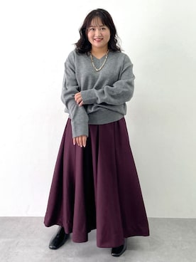 「CHIC STYLE（シックスタイル）のフレアマキシスカート＜大きいサイズ有＞シックスタイル（スカート）」を使った、SMILE LAND（スマイルランド）さん（レディース・160cm）の秋コーディネート