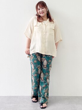 「CHIC STYLE（シックスタイル）の＜大きいサイズ＞エスニックプリントリラックスパンツ シックスタイル（その他パンツ）」を使った、SMILE LAND（スマイルランド）さん（レディース・160cm）の夏コーディネート